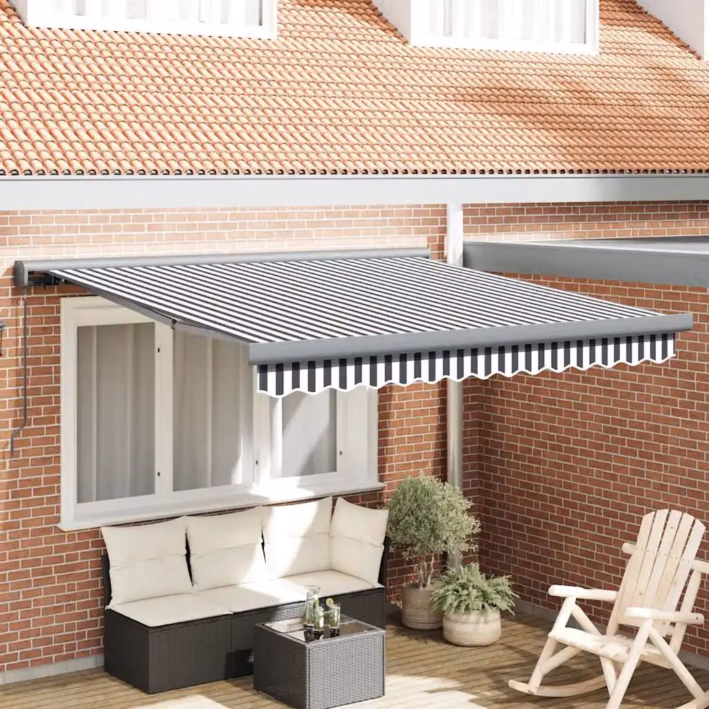 vidaXL Tenda da Sole a Parete con Bracci Pieghevoli in Alluminio e Poliestere, Antracite e Bianca, L: 3 m, P: 2,5 m – 1
