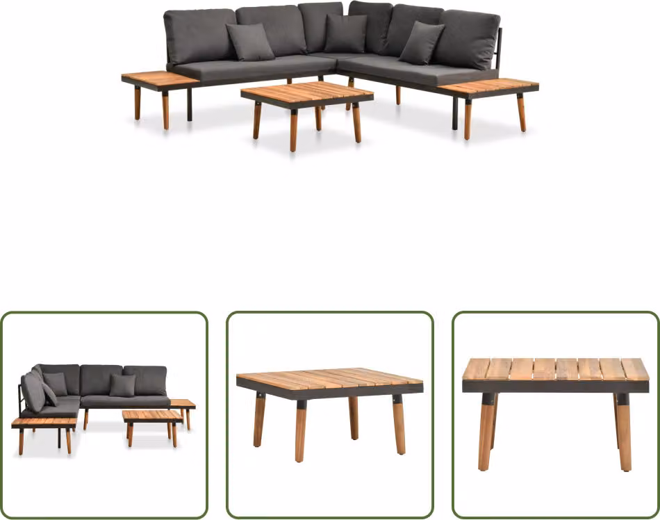 The Living Store Set da giardino 4 pezzi con cuscini in legno massiccio di acacia