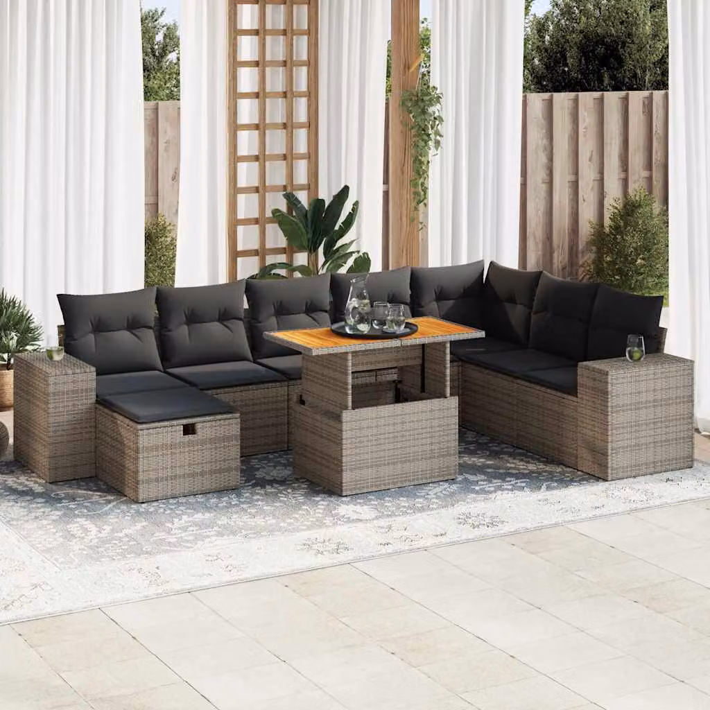 Maison Exclusive - Set da giardino 9 pezzi con cuscini Grigio Polyrattan Acacia
