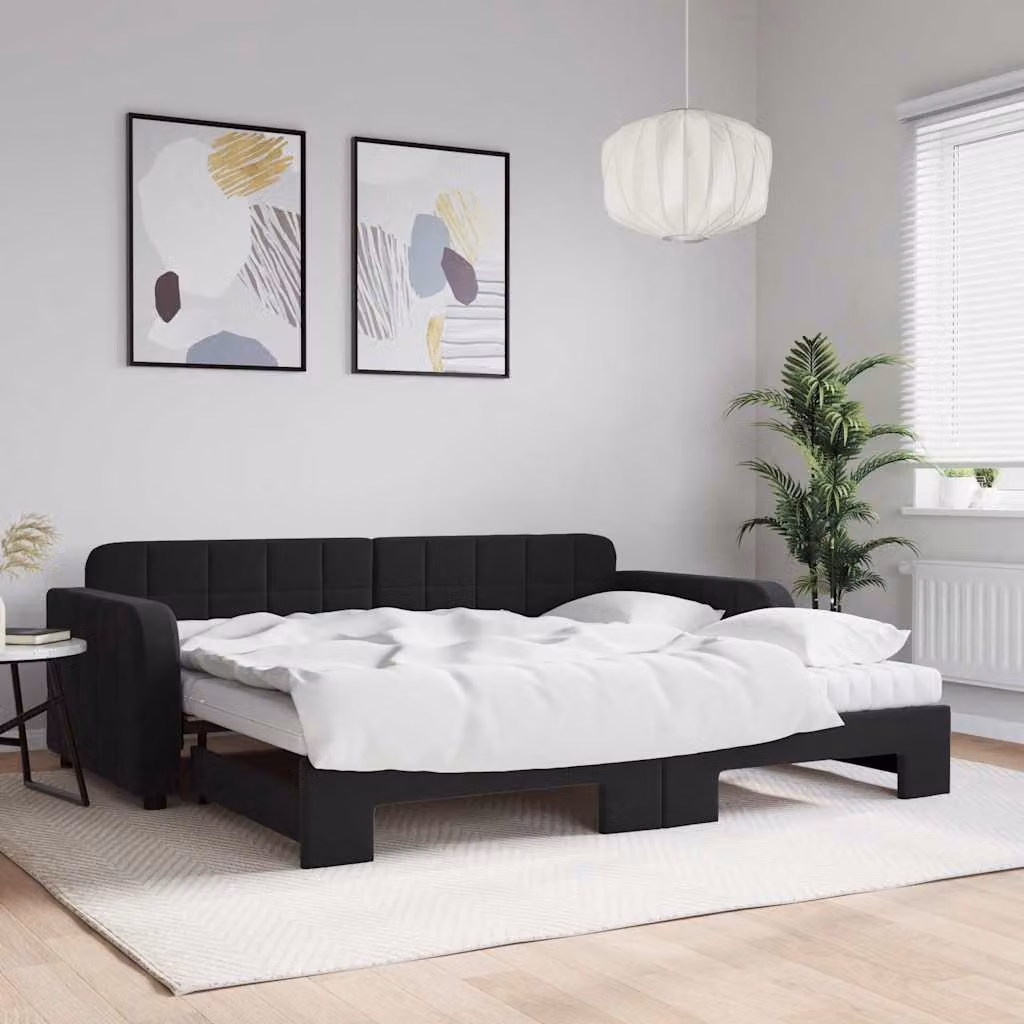 vidaXL Divano Letto Estraibile in Velluto Nero con Materasso L/P/H: 90 x 200 cm