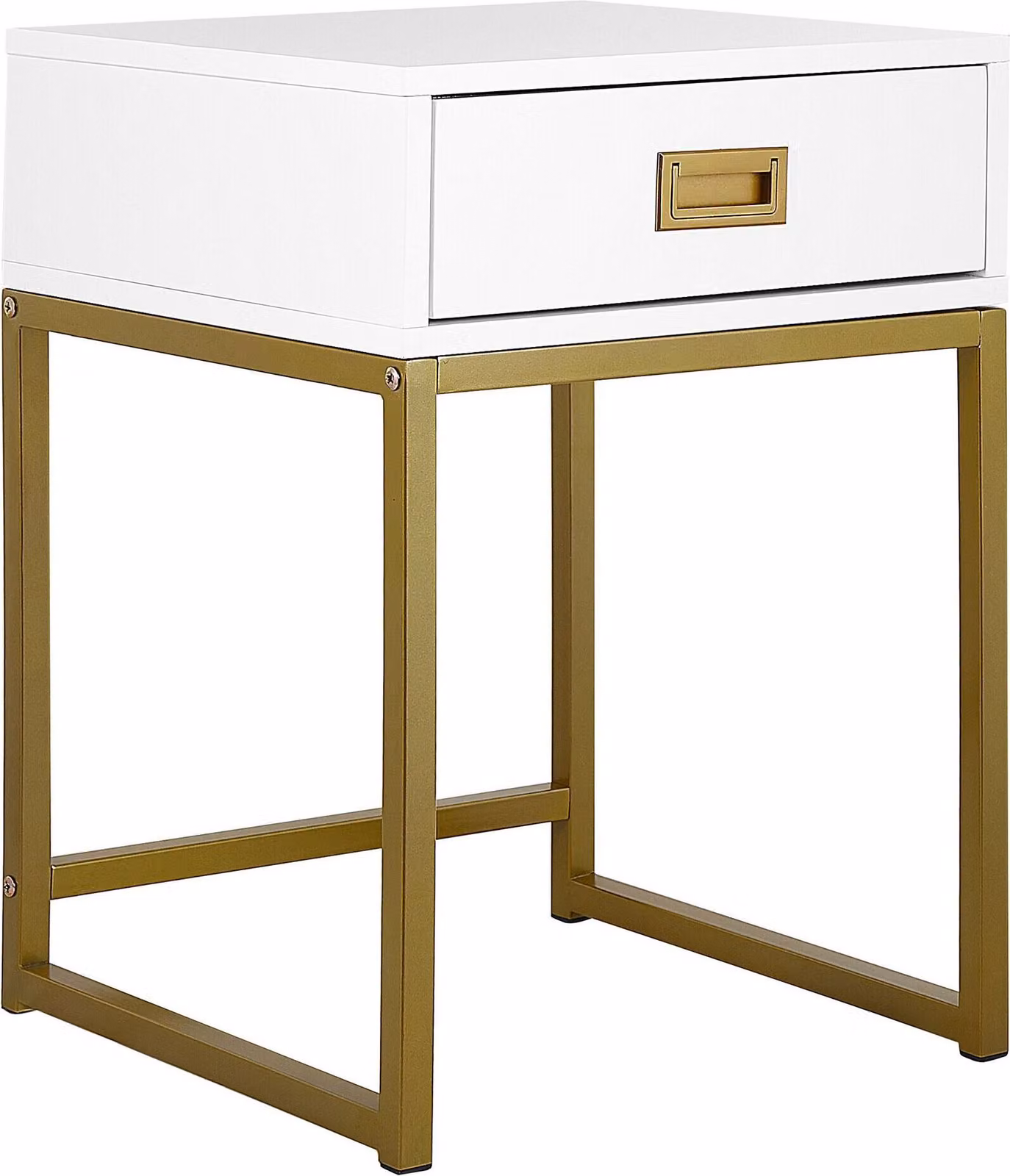 BELIANI Tavolo contenitore bianco con base in metallo dorato Cassetto contenitore Comodino Glamour