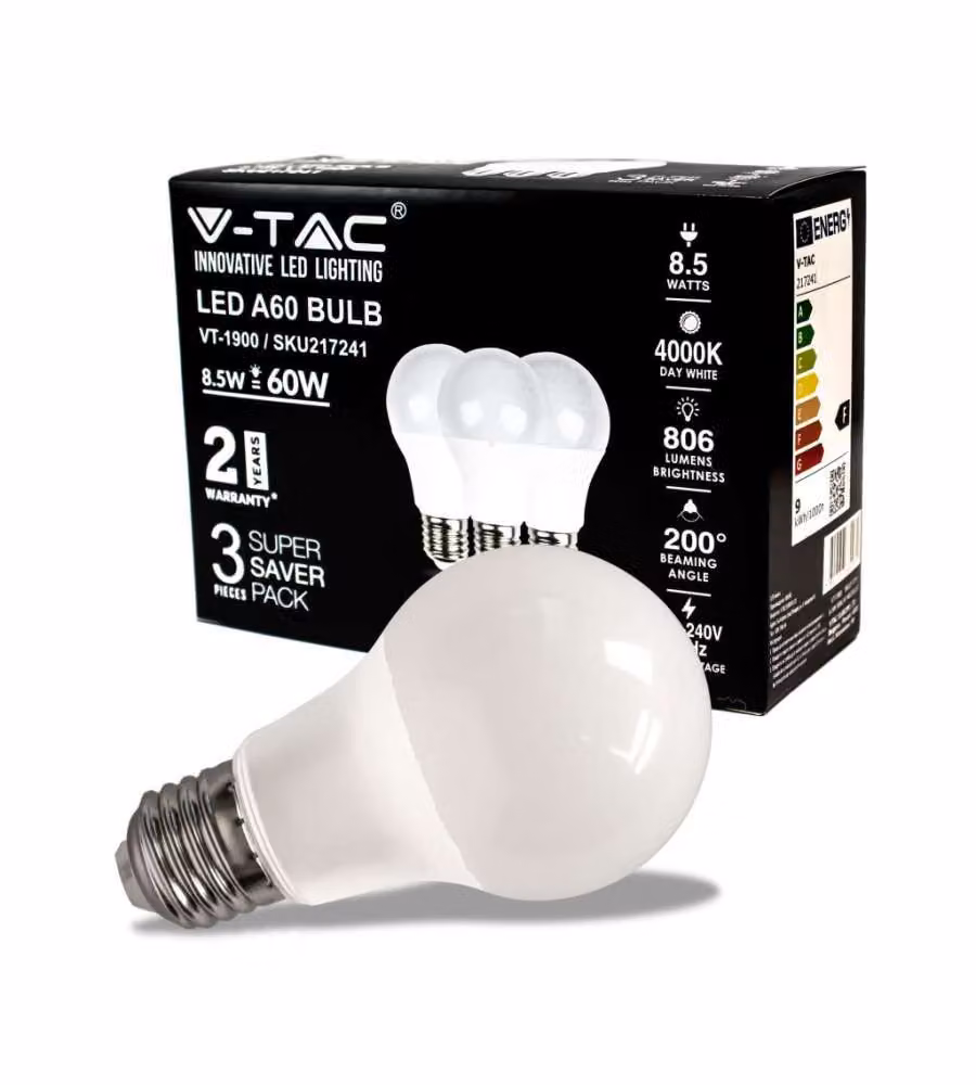 Lampadina LED E27 8.5W A60 4000K (Box 3 pezzi)