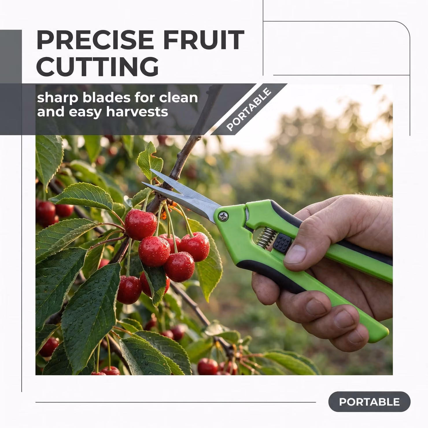 Piccola forbice da giardino con lame di precisione in acciaio inossidabile e meccanismo a molla, ideale per raccogliere erbe aromatiche