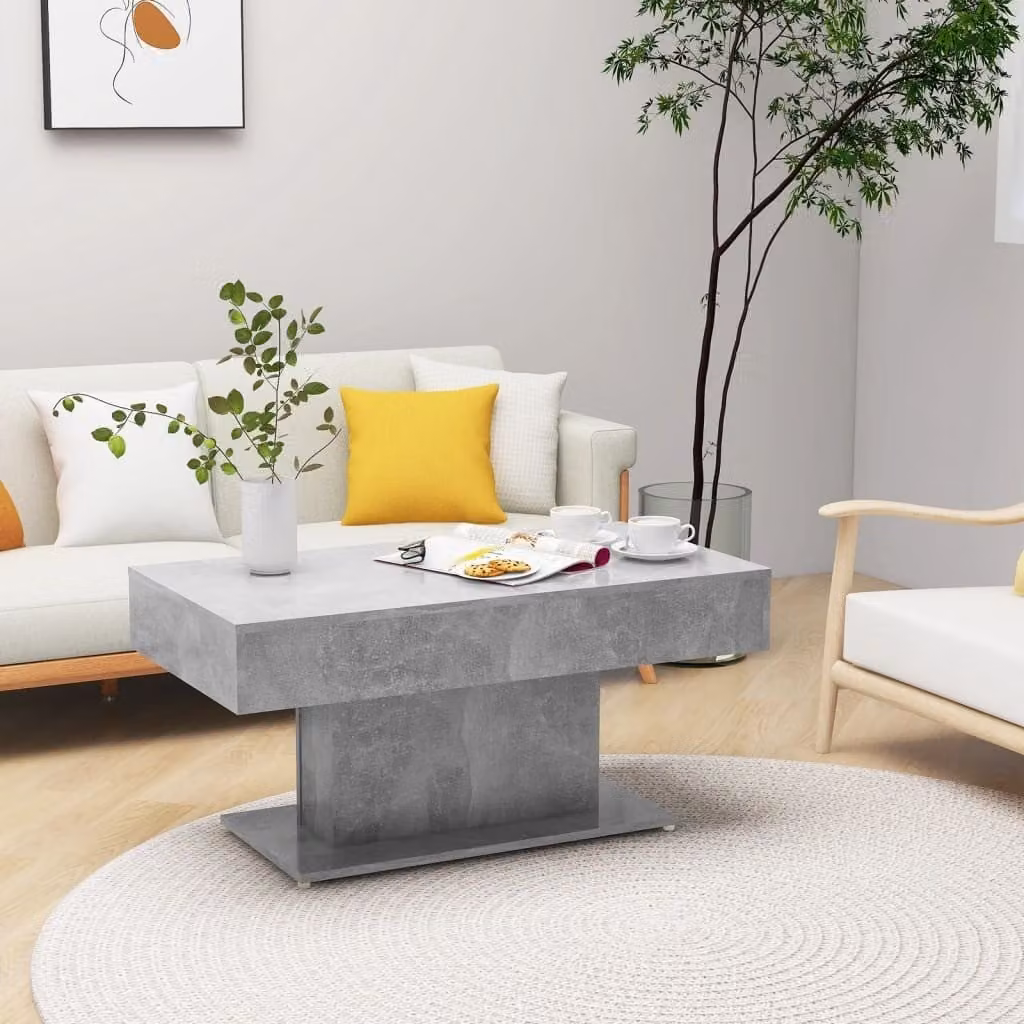 The Living Store tavolino in cemento grigio 96x50x45 cm materiale a base di legno