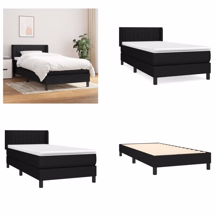 vidaXL Letto a molle con materasso nero 90x190 cm in tessuto - Letto a molle - Boxspringbetten - Bett - Schlafzimmermöbel