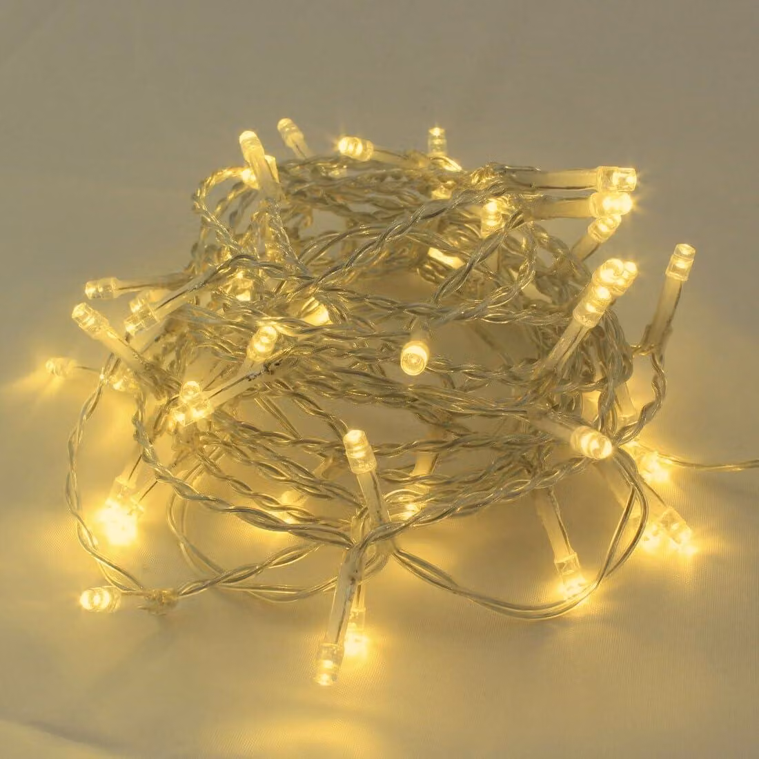 Catena luminosa a LED trasparente, 10 metri, 8 funzioni, luce calda