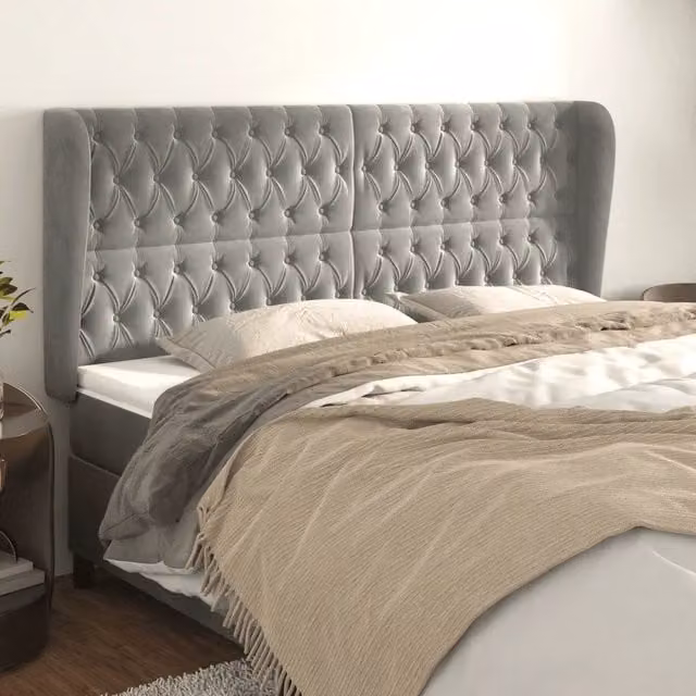 Testiera con Orecchie Design Mania in Velluto Grigio Chiaro L: 183 cm, P: 23 cm, H: 118/128 cm – 1