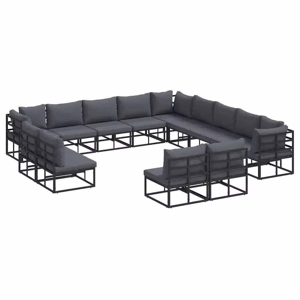 Set Divano da Giardino Moderno vidaXL a Forma a U in Alluminio Verniciato Nero con Cuscini Antivioletta e Rivestimenti Rimovibili, 13 Pezzi – 2