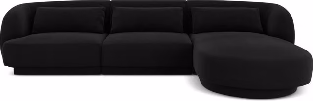 Divano angolare destro Tulum di Cosmopolitan Design in velluto nero a 4 posti, L/P/H: 255 x 125 x 70 cm
