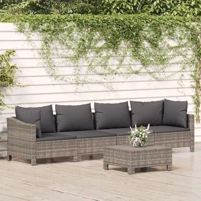 Set Divani da Giardino 5 pz con Cuscini in Polyrattan Grigio 3187263