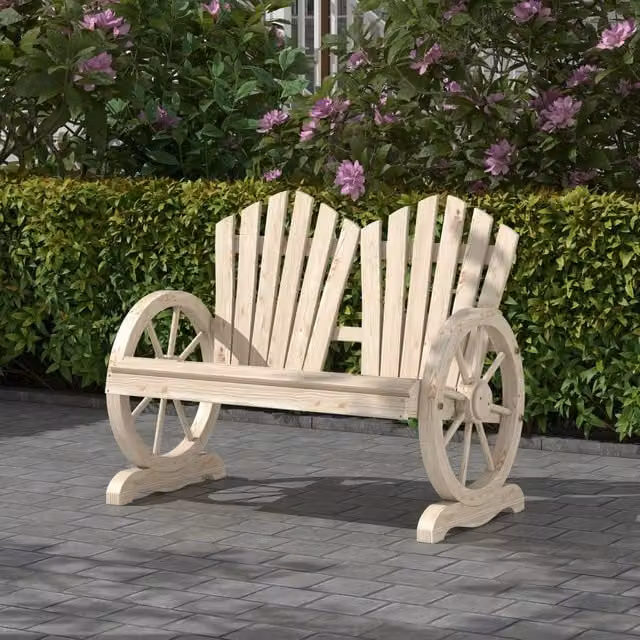 Panca da giardino per 2 persone in legno trattato beige con braccioli e schienale, L: 108 cm, P: 66 cm, H: 95 cm