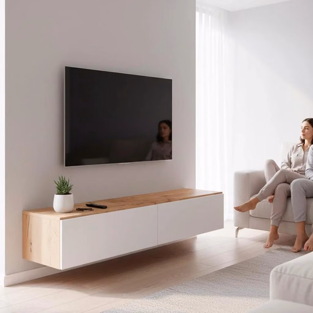Mobile TV Sospeso Arreditaly Moderno con 2 Ante Push in Rovere e Bianco Opaco L: 180 cm, P: 34,5 cm, H: 28 cm – 2