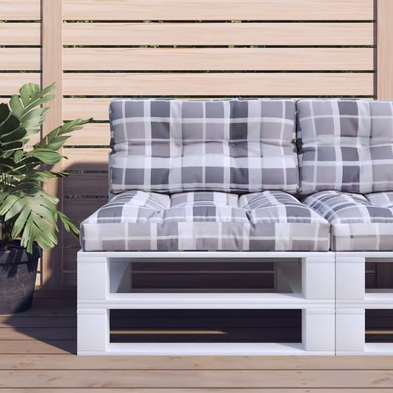Set di 2 cuscini per pallet vidaXL in poliestere grigi e multicolore, resistenti all'acqua e ai raggi UV