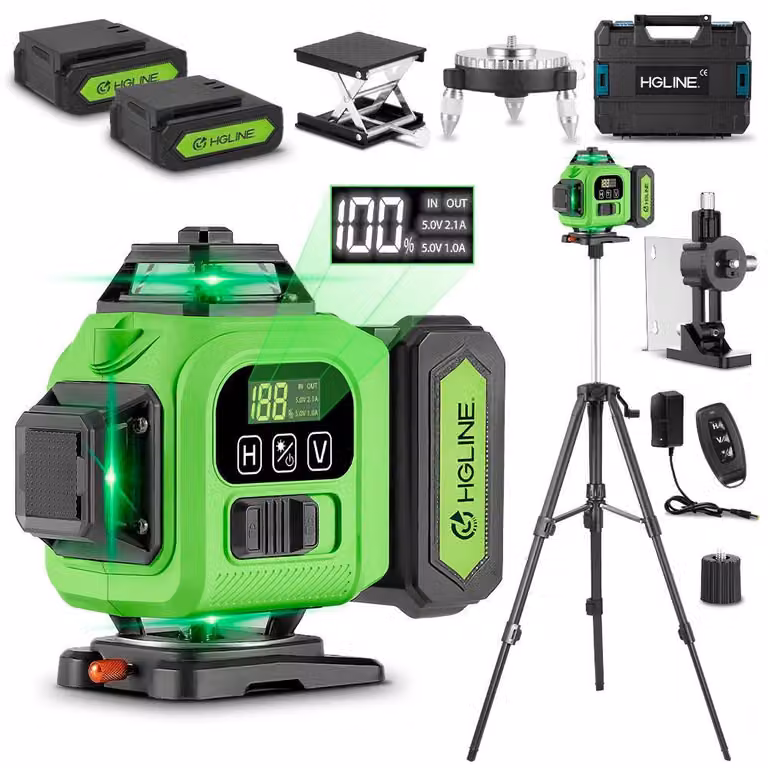 Livella laser a raggio laser - 16 linee, 360°, livella laser a croce - orizzontale e verticale - strumento laser professionale per l'edilizia - batteria da 6000 mAh - set con treppiede da 1 metro