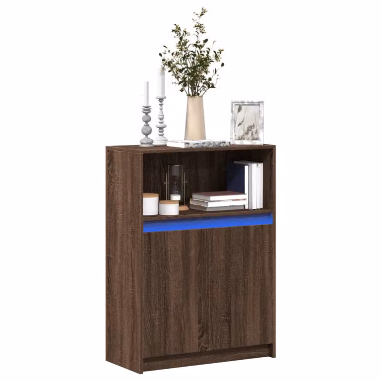 Credenza moderna vidaXL con illuminazione LED in legno multistrato, colore rovere marrone, L 72 cm x P 34 cm x H 100 cm