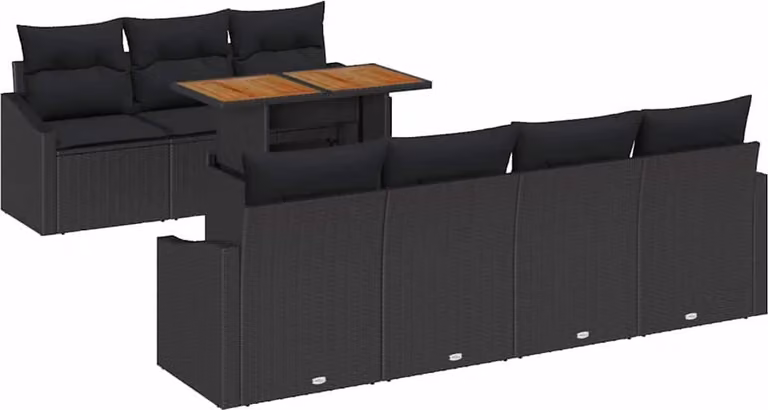 Set Divano da Giardino con archiviazione 8 pcs Nero Poly Rattan