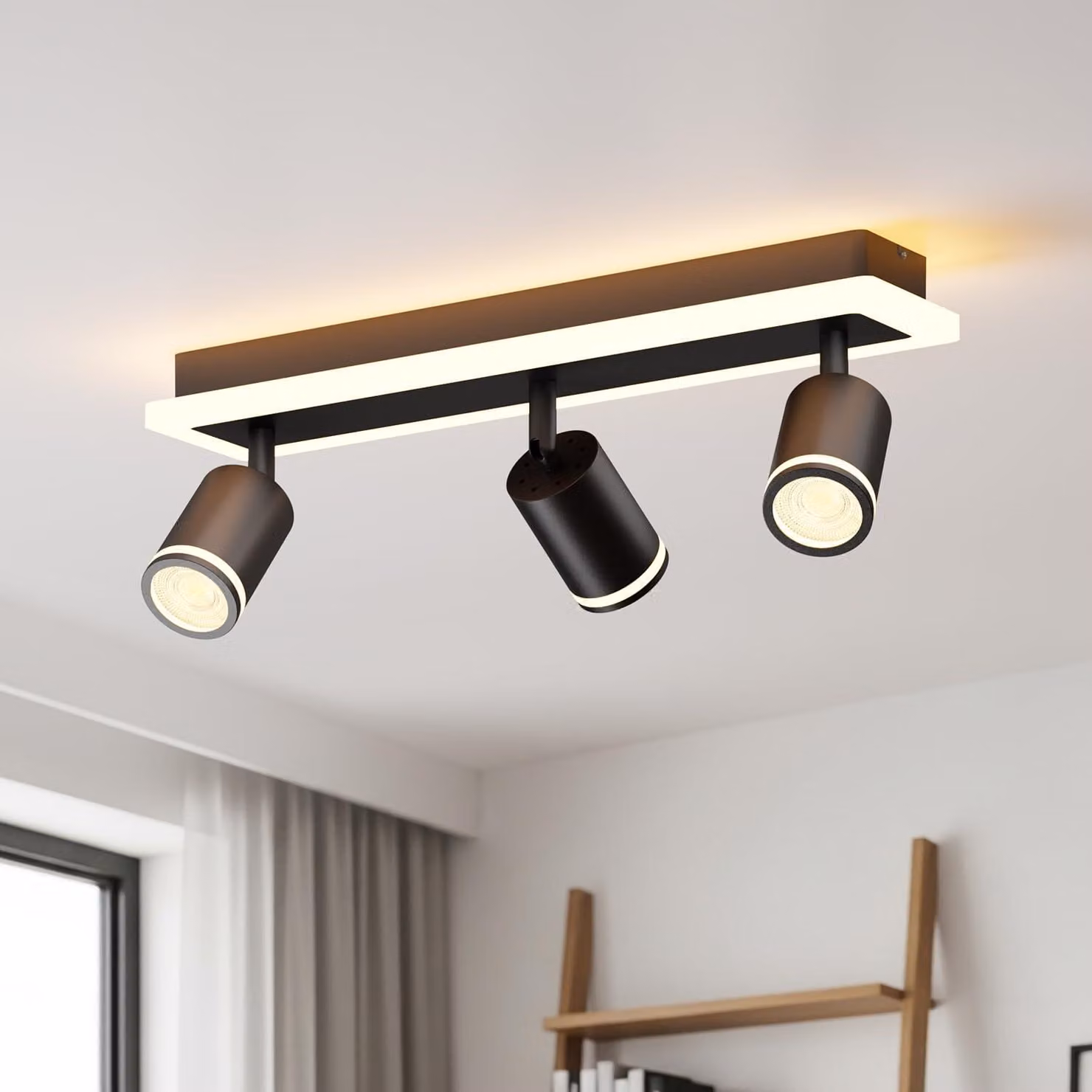 LVWIT, plafoniera LED nera, lampada da soffitto a 3 luci orientabili, lampada da cucina GU10, faretti da soffitto, lampada da soffitto moderna per soggiorno, camera da letto, senza lampadine