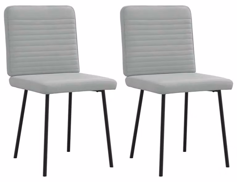 Set di 2 sedie da pranzo, colore grigio chiaro, rivestite in velluto