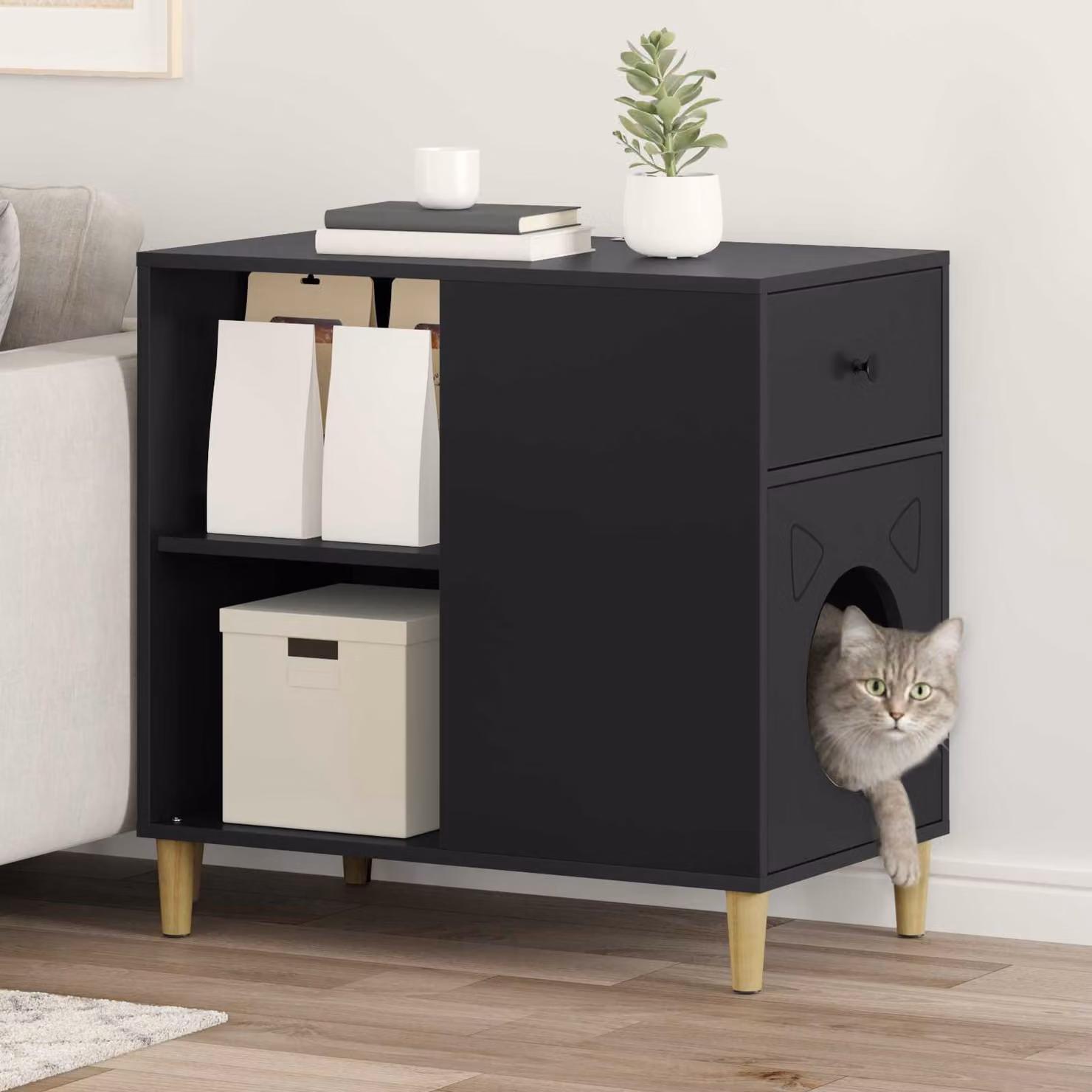 Casa per gatti vidaXL in legno ingegnerizzato nero L 72 cm, P 42,5 cm, H 70 cm