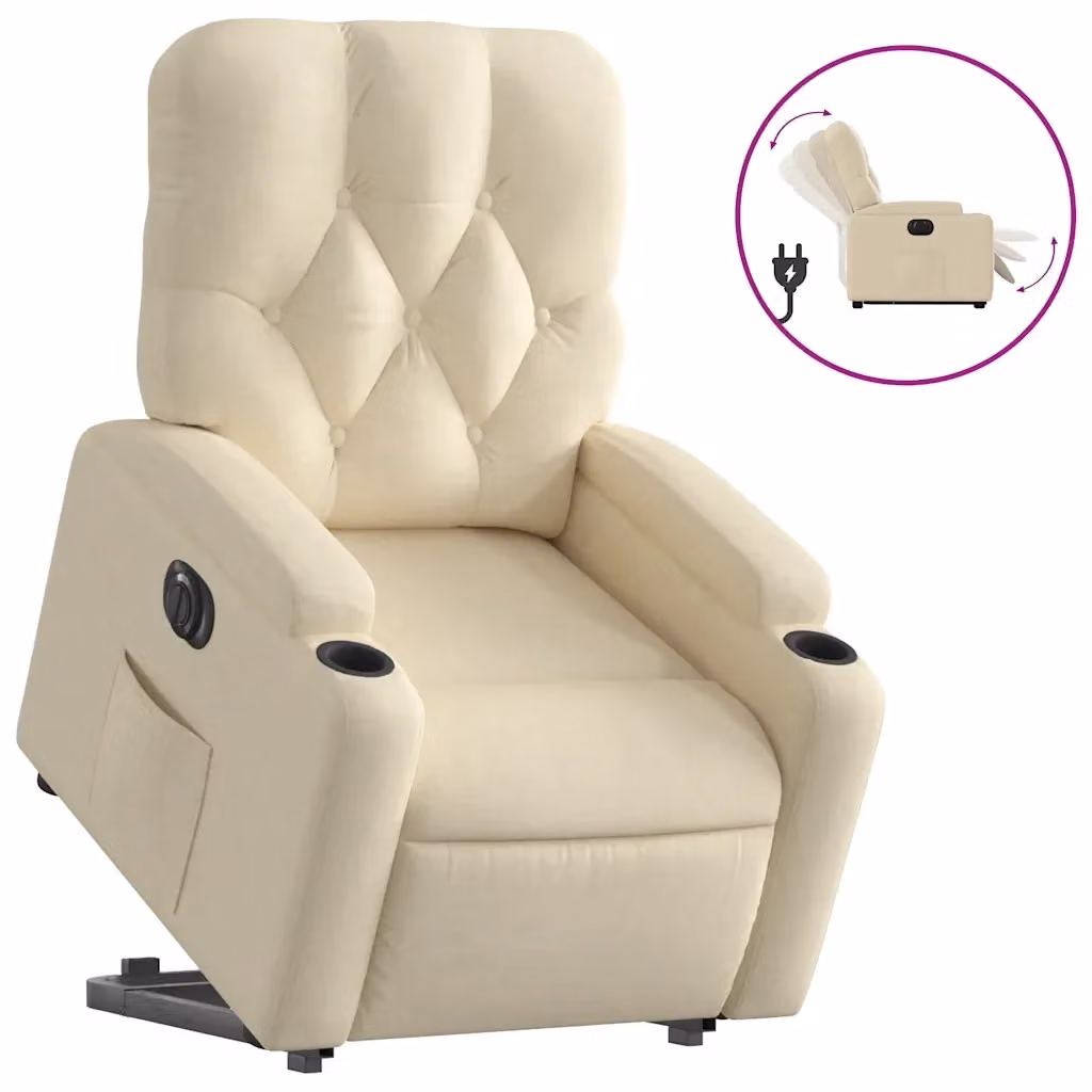 Poltrona Alzapersona Reclinabile Elettrica vidaXL in Tessuto Beige con Braccioli per Senior – 2