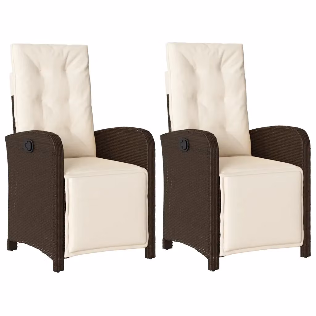 Set di 2 sedie da giardino reclinabili vidaXL con poggiapiedi in polyrattan e struttura in acciaio, dotate di poggiatesta regolabile e braccioli, disponibili in marrone, bianco o beige – 2