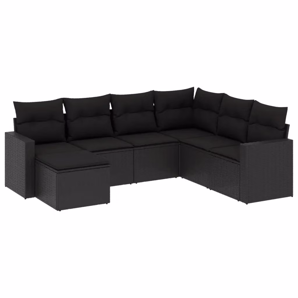 Set di Divani da Giardino vidaXL a Forma di L con 7 Cuscini in Polyrattan Nero – 2