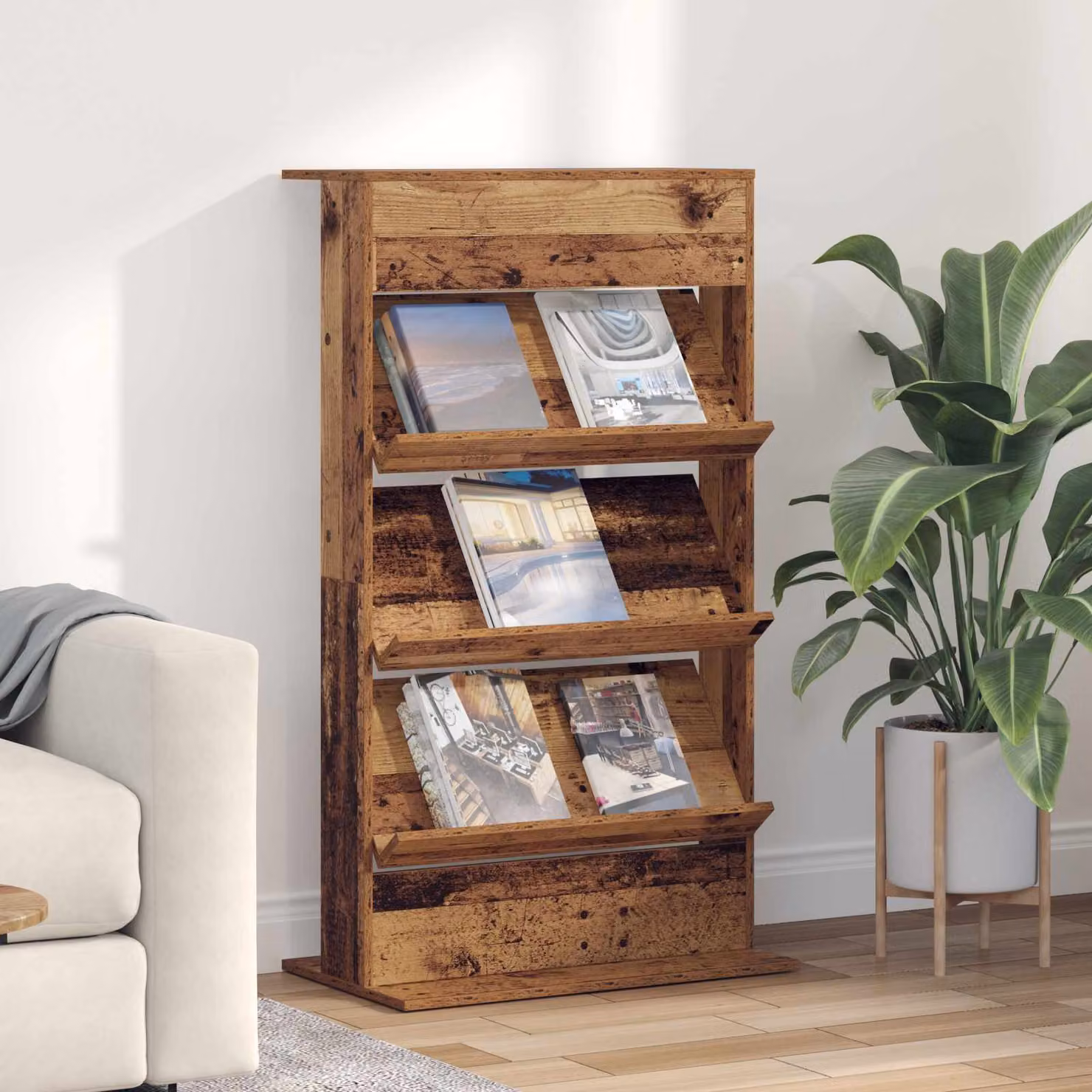 Scaffale per riviste vidaXL in legno effetto vecchio marrone L 70 cm x P 41 cm x H 126 cm