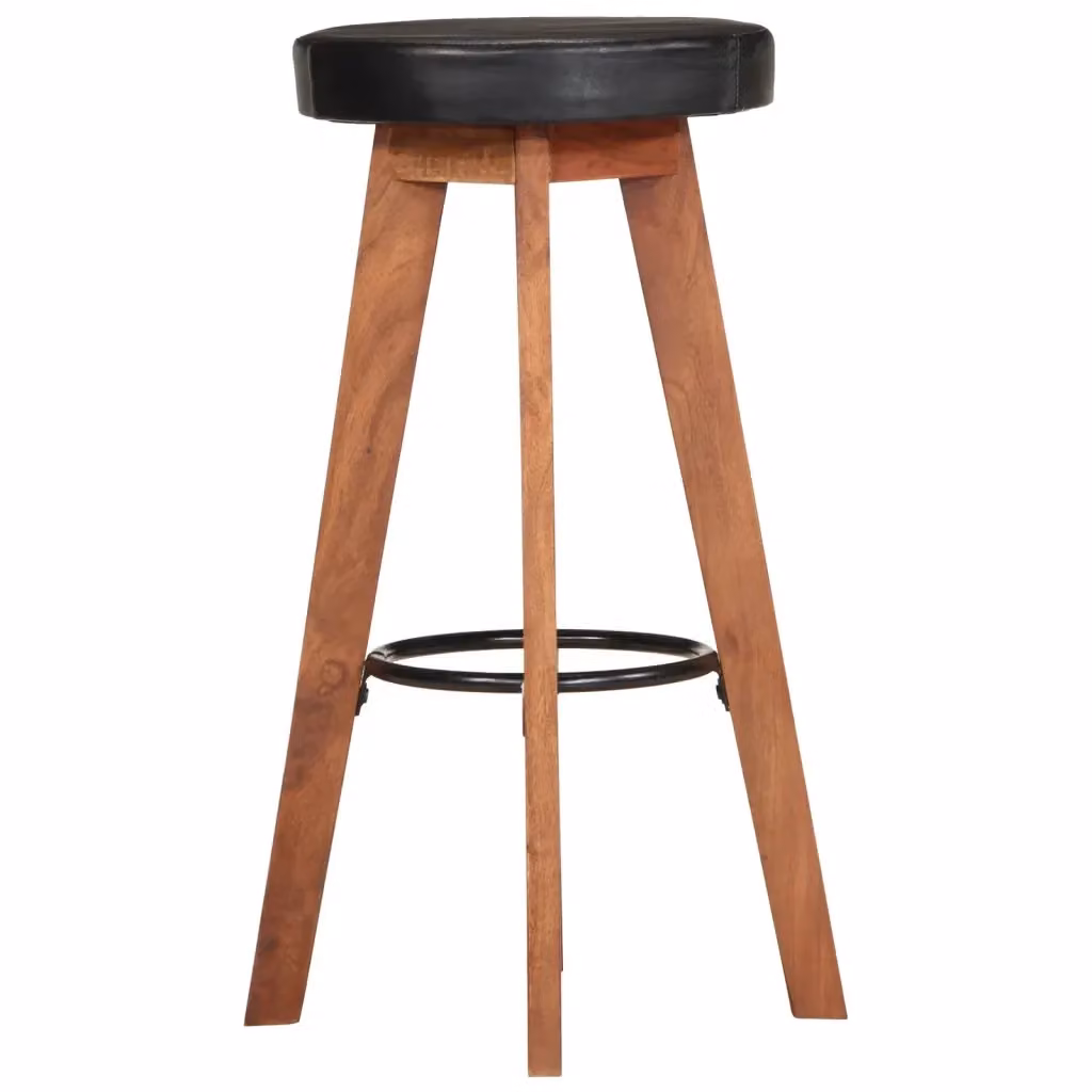Set di 2 sgabelli da bar retro vidaXL in vera pelle e legno di acacia, colori nero e marrone – 2