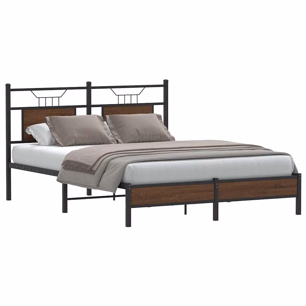 vidaXL Giroletto senza Materasso in Rovere Marrone con Struttura in Metallo e Legno L/P/H: 190 x 140 x 91,5 cm