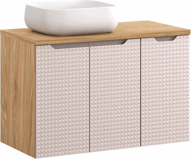 Set mobili bagno Nika Luxor di Luxor Living con piano e lavabo da appoggio, colore beige, sospeso, L: 90 cm, P: 46 cm