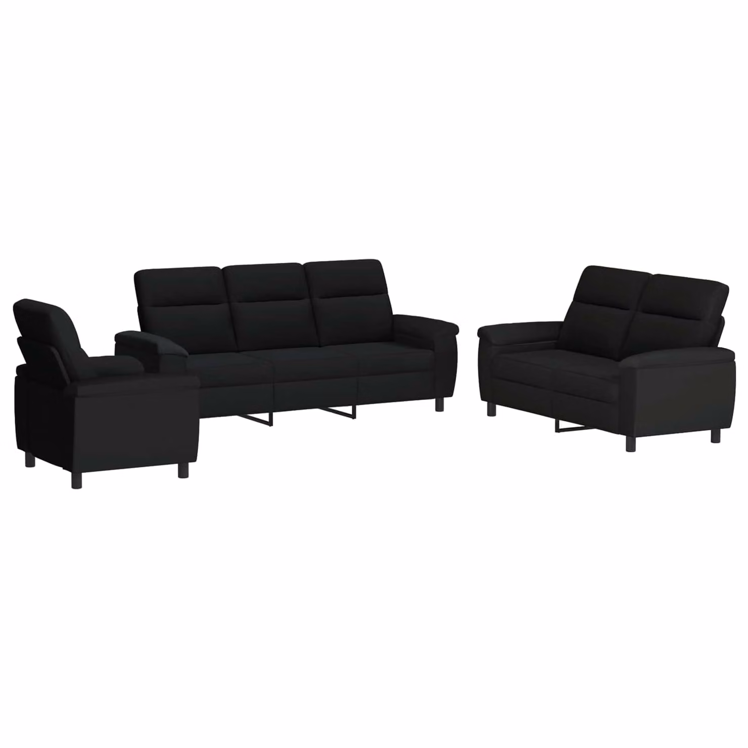 Set di 3 divani moderni vidaXL in tessuto nero con struttura in metallo per il tuo soggiorno