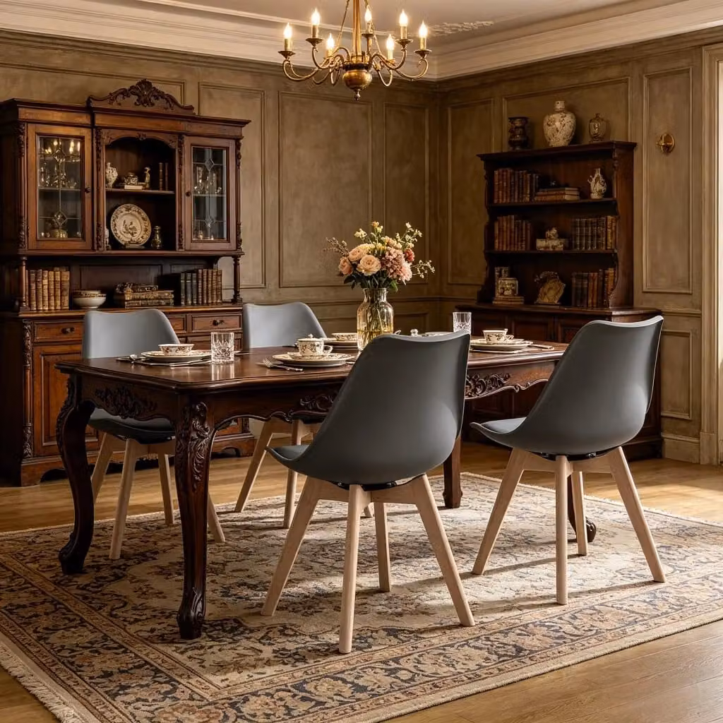 Set di 4 sedie da pranzo girevoli a 360 gradi MIVRAY in similpelle grigia con gambe in legno e piedini antiscivolo