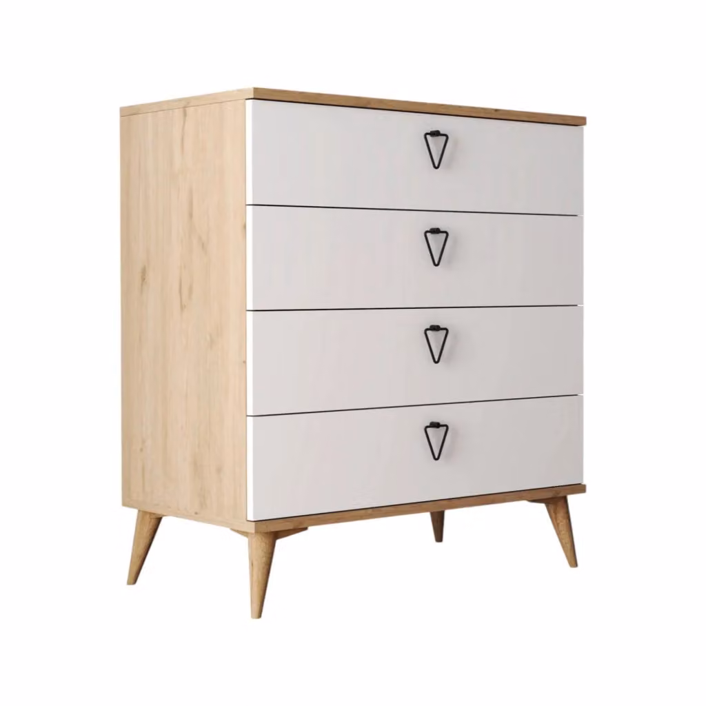 Cassettiera Paula DMORA con 4 cassetti, colore marrone quercia e bianco, L 80 cm x P 45 cm x H 91 cm – 2