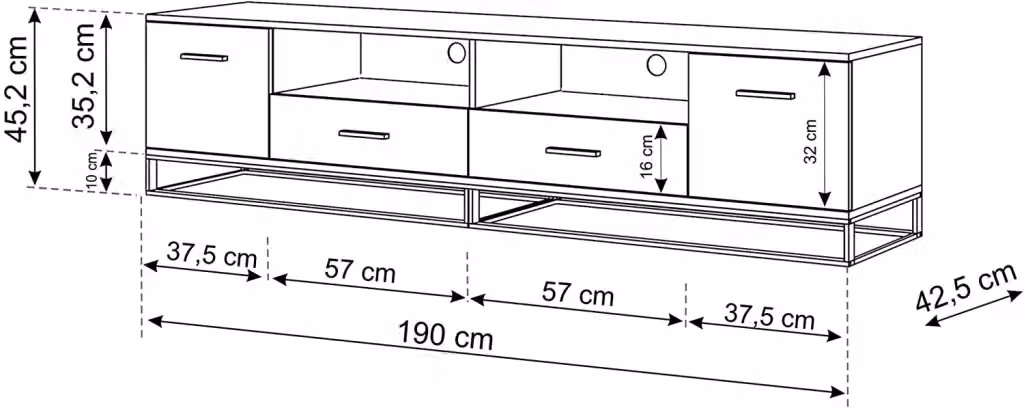 Mobile TV Arsen di Bim Furniture in stile industrial, colore grafite e rovere, L: 190 cm, P: 45.2 cm, H: 42.5 cm – 2