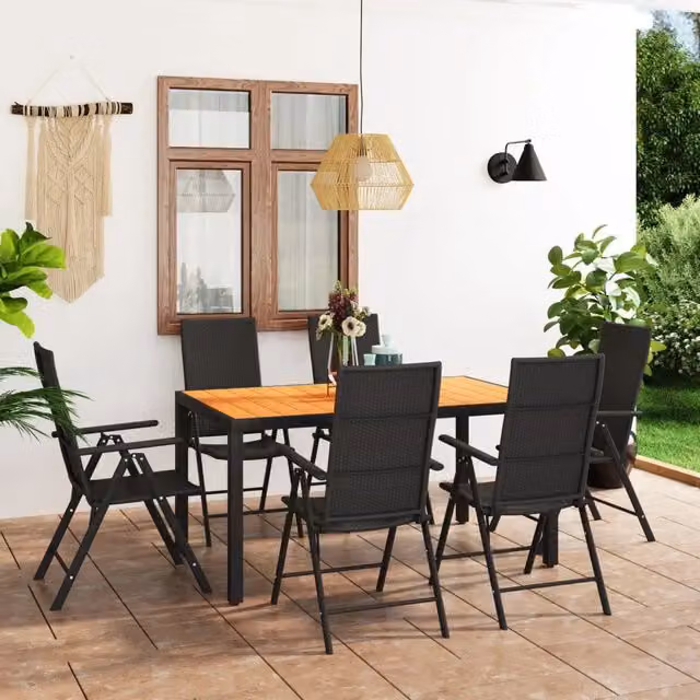 Set da Pranzo da Giardino 7 pz Nero e Marrone 3060055