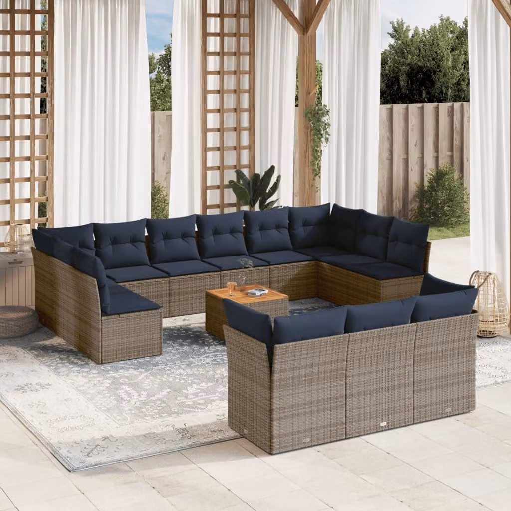 Maison Exclusive - Set Divani da Giardino 14pz con Cuscini in Polyrattan Grigio