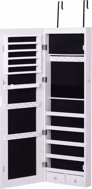 Armadio portagioie da parete 37 x 10 x 120 cm 5 ripiani custodia sicura sospeso specchio led moderno ed essenziale in MDF grigio 21_0001444