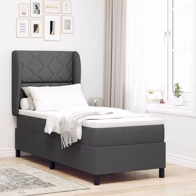 Letto a molle moderno vidaXL con testiera in tessuto grigio, L/P/H: 80 x 200 cm
