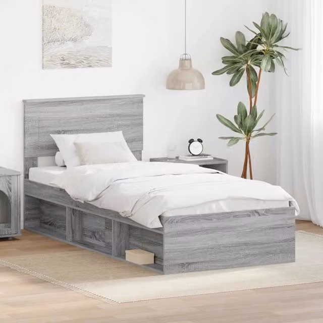 Struttura del letto con testiera moderna vidaXL in legno ingegnerizzato Grigio L: 90 cm, P: 190 cm – 1