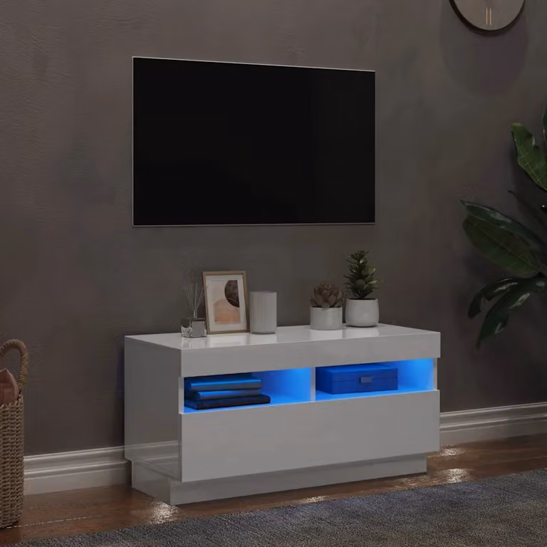 Mobile Porta TV vidaXL con Luci LED Bianco Lucido L: 80 cm, P: 35 cm, H: 40 cm