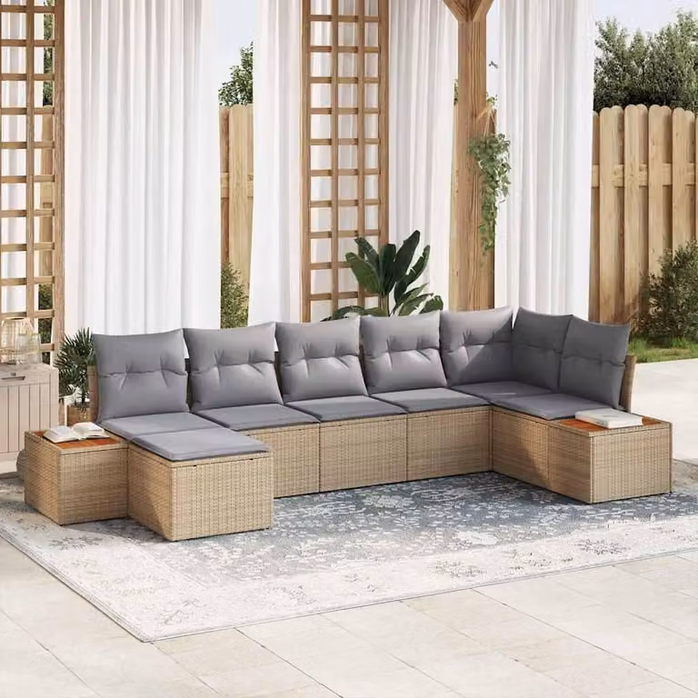 Maison Exclusive - Set Divano da Giardino con cuscino 7 pcs Beige polyrattan