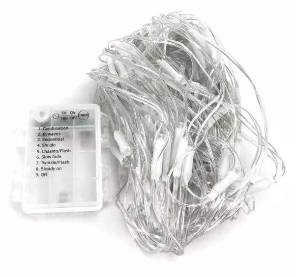 Catena luminosa LED piatta, 1,5 x 1,5 metri, RGBY, alimentata a batteria, colore bianco