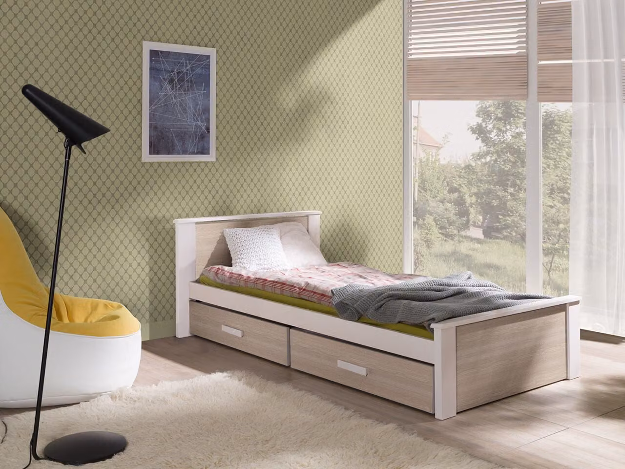 Letto per bambini con spazio di archiviazione 80x180 POLCH - bianco / rovere sonoma