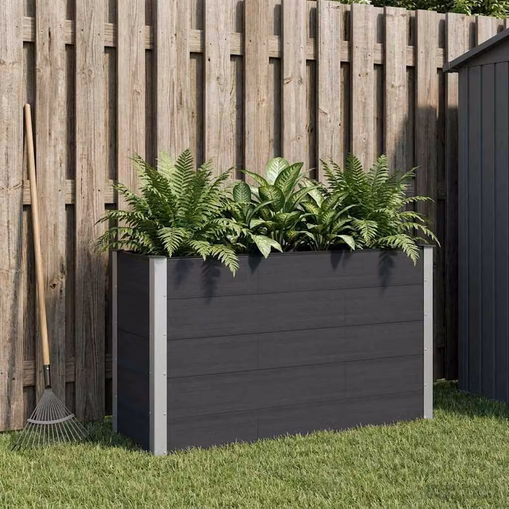 vidaXL Letto rialzato da giardino in WPC e alluminio Nero L: 150 cm, P: 50 cm, H: 91 cm