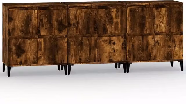 Credenze 3pz | Madia | Buffet da pranzo | Armadio da pranzo Rovere Fumo 60x35x70 cm in Legno Multistrato