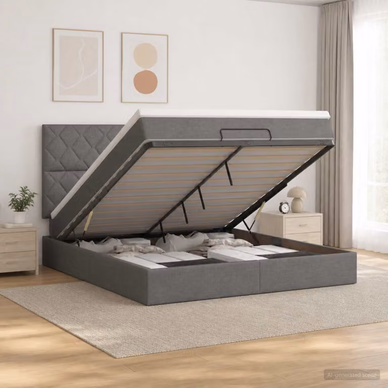 vidaXL Letto Ottomano con Materasso e Illuminazione LED Grigio Scuro L: 180 cm, P: 200 cm, H: 203 cm