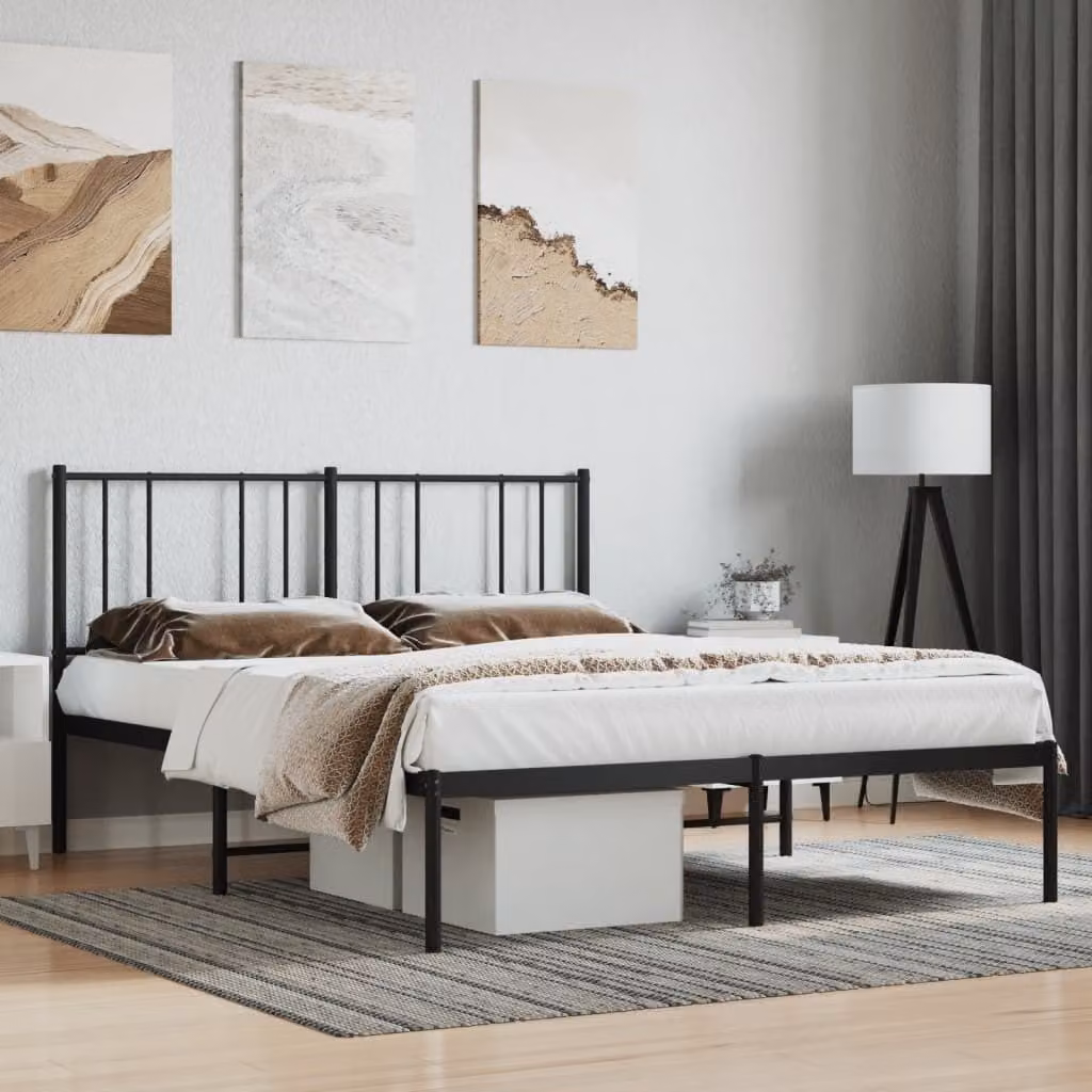 The Living Store Struttura letto con testiera in metallo nero 140x190 cm