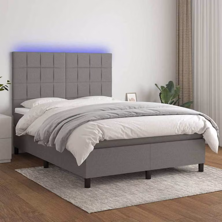 Letto Ibrido con Materasso e Illuminazione LED vidaXL in Tessuto Grigio, L/P/H: 140 x 190 x 128 cm