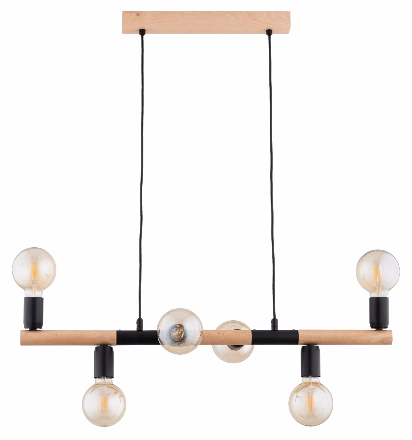 Lampada a sospensione LIDO in legno chiaro e nero, 6xE27x15W, legno, dimensioni: 80x18x80 cm, IP20, Alfa