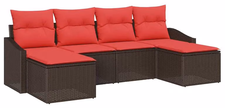 Set di divani da esterno, 6 pezzi, color marrone [materiale sintetico]: rattan sintetico